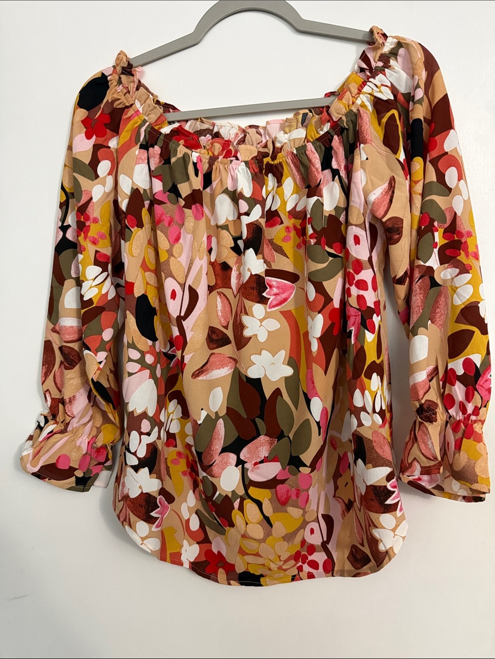 Women’s Multicolor Floral Off-Shoulder Blouse with Elastic Neckline